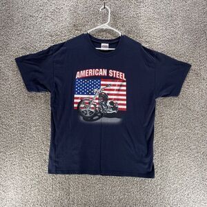Vintage 90s American Steel Shirt Mens Extra Large Blue American Flag Motorcycle